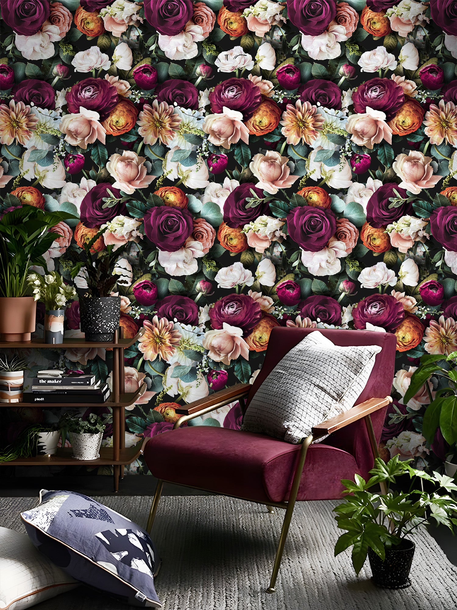 HaokHome Colorful Removable Wallpaper Peel and Stick Bright Flower Bouquet for Home Decor