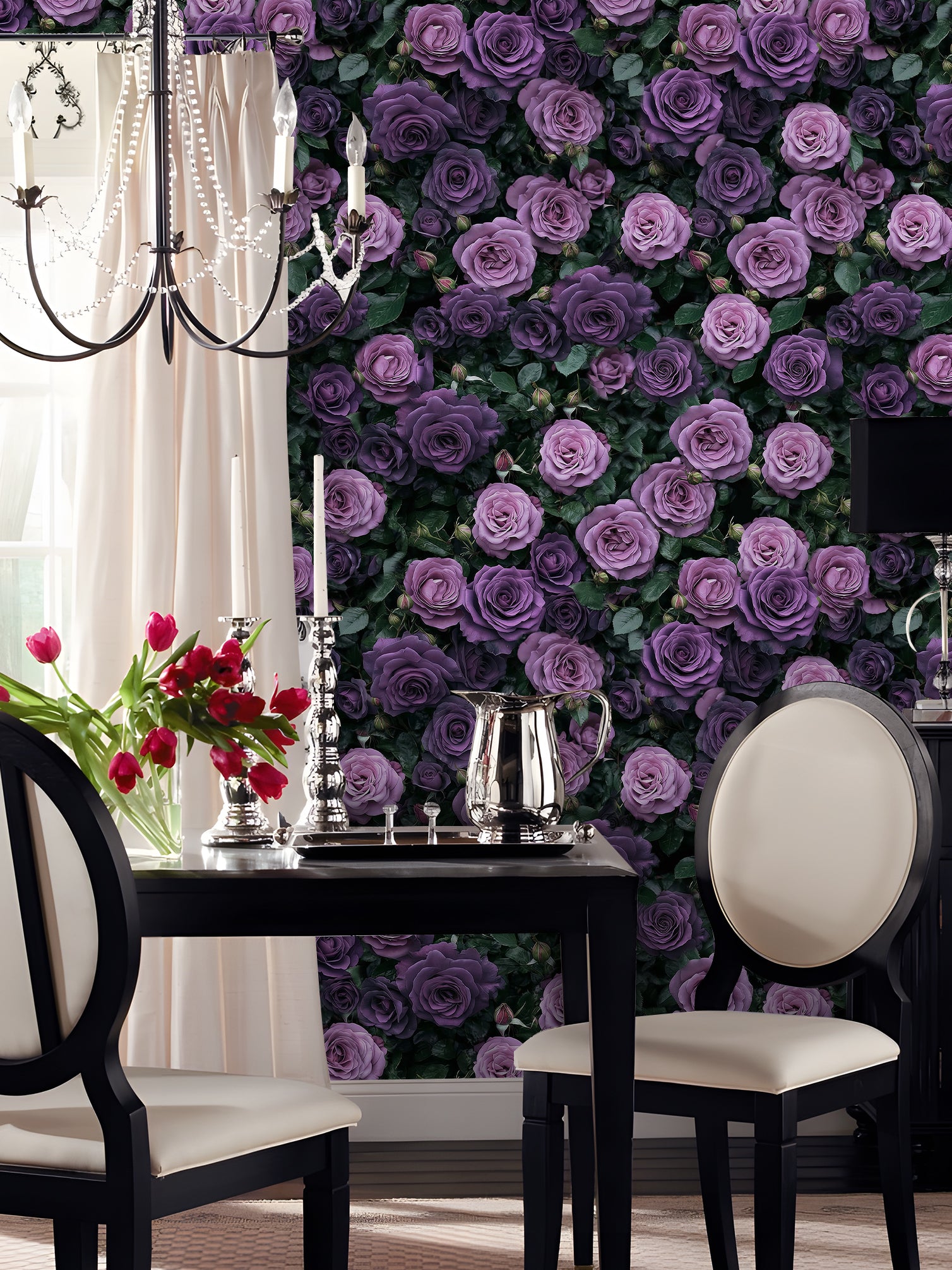 HaokHome Floral Peel and Stick Wallpaper Vintage Purple Rose, Romantic Floral Removable Self Adhesive Peel and Stick Wallpaper for Bedroom Living Room