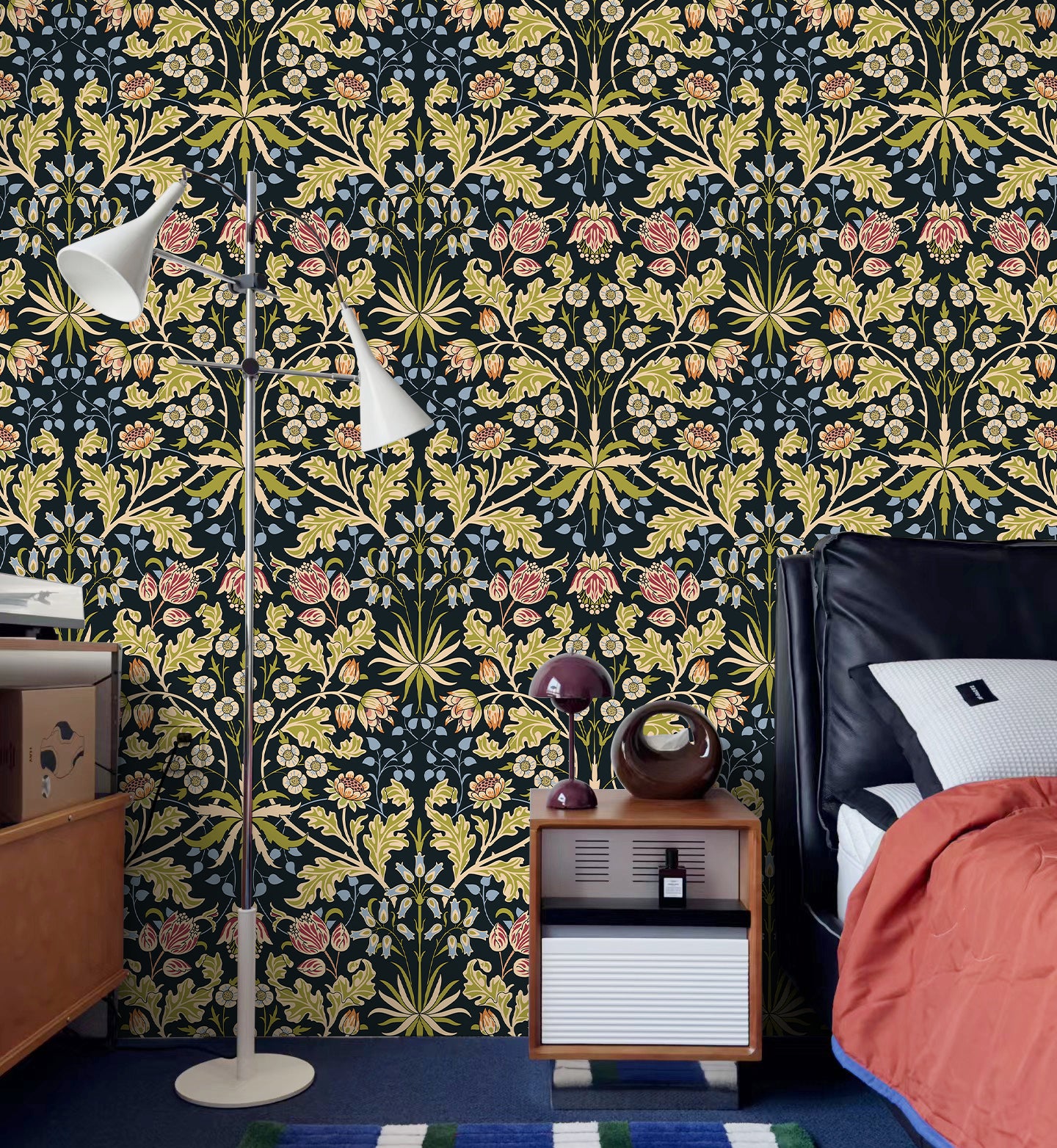 HaokHome Peel and Stick Wallpaper – Vintage Arts & Crafts Floral Pattern Removable Self Adhesive Wallpaper for Living Room or Bedroom
