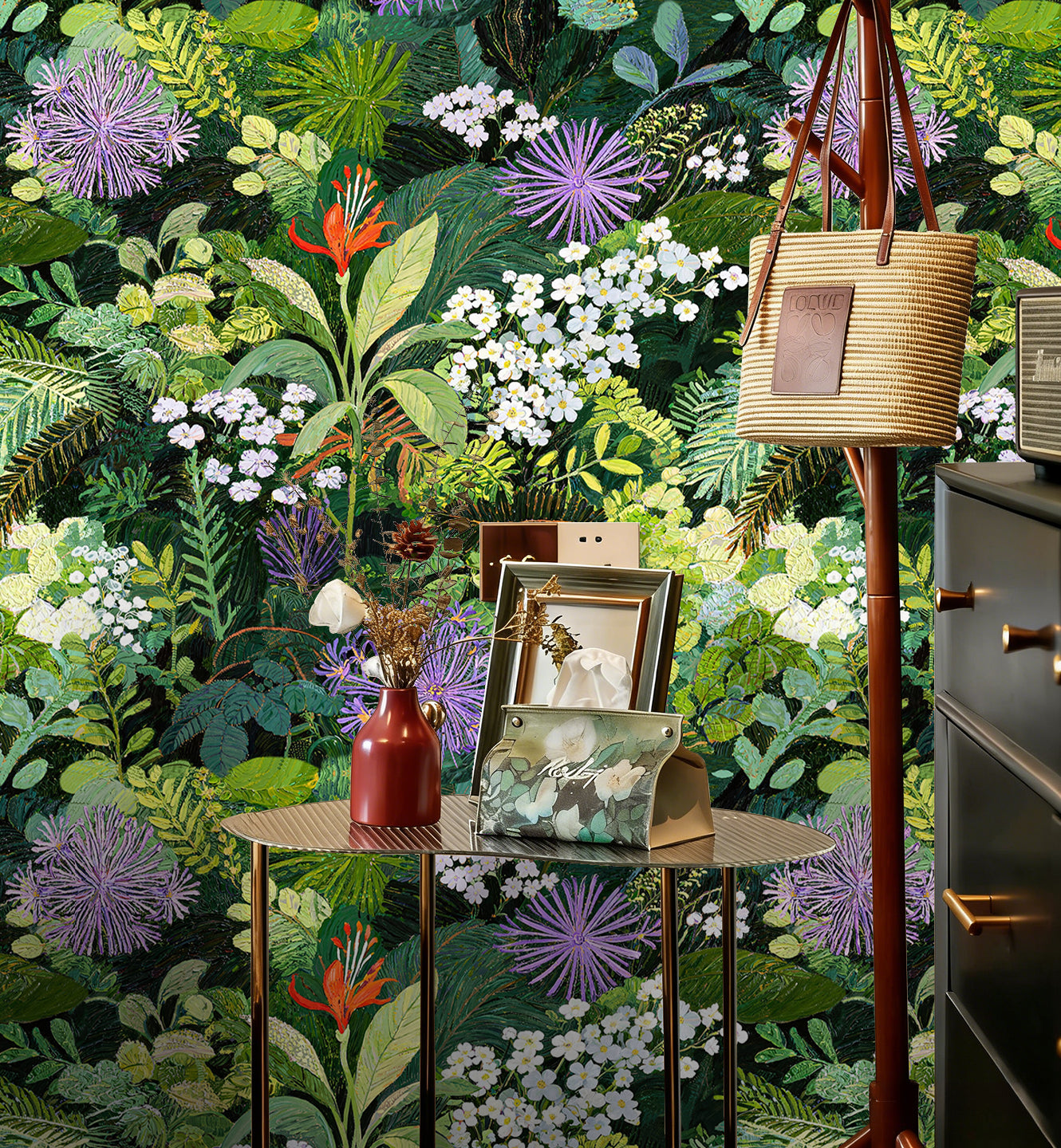 HaokHome Floral Peel and Stick Wallpaper Lush Tropical Jungle Botanical, Vibrant Greenery Floral Removable Self Adhesive Vinyl Contact Paper for Living Room & Bedroom