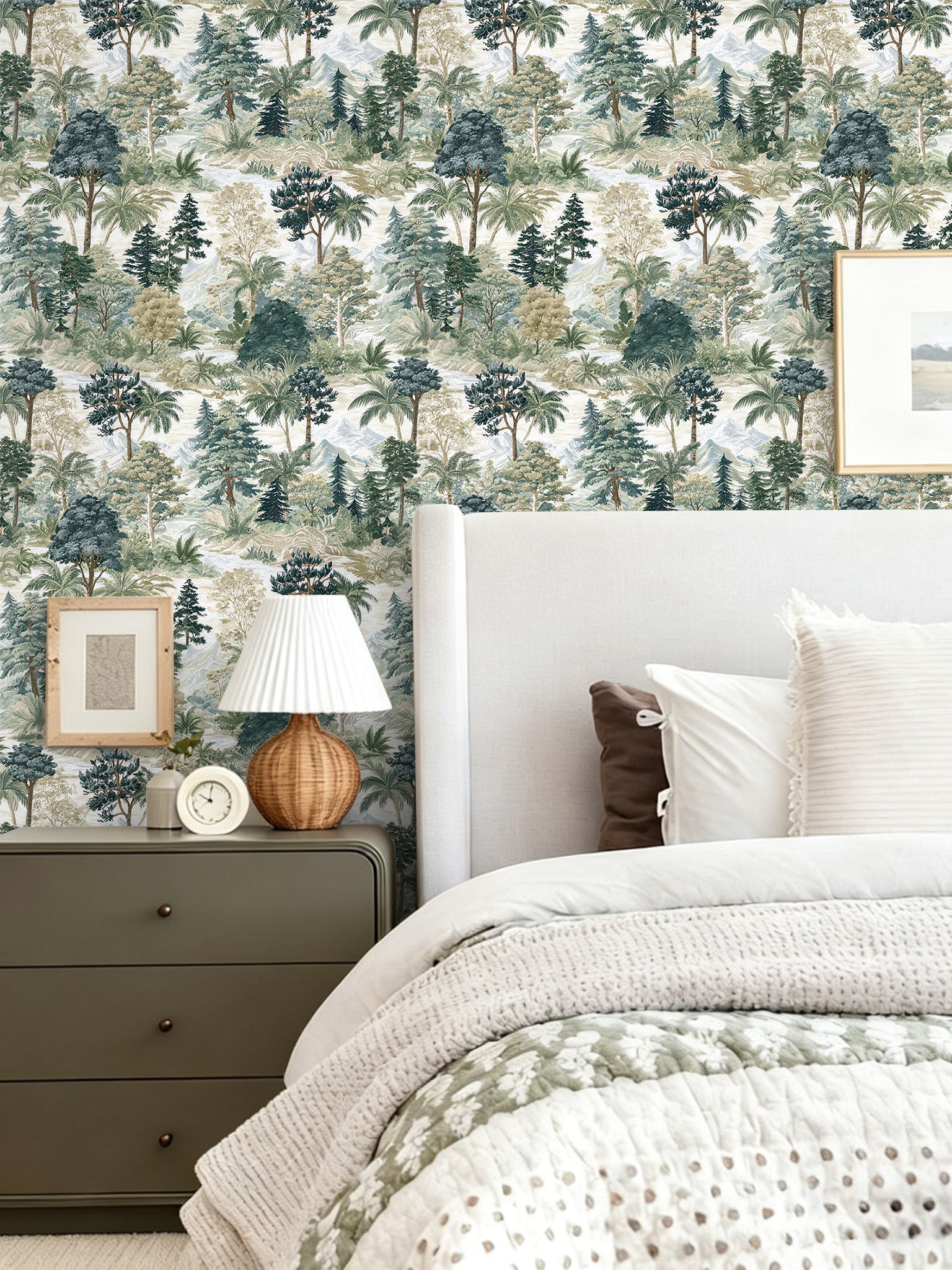HaokHome Peel and Stick Wallpaper Soft Watercolor Forest Wall Mural Removable Self Adhesive Gentle Tree Wallpaper