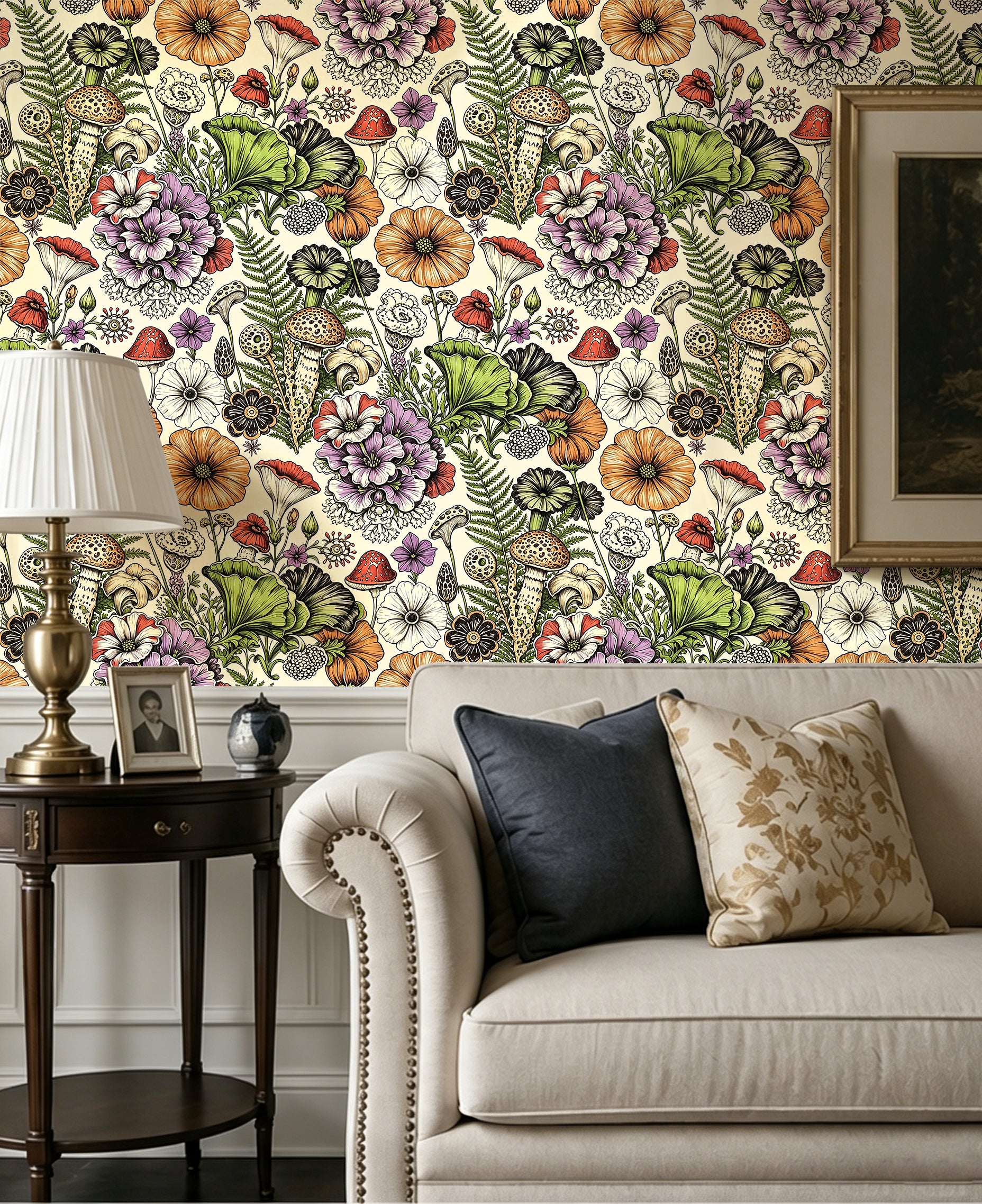 HaokHome Refresh Accent Wall Vintage Mushroom Floral Peel and Stick Wallpaper