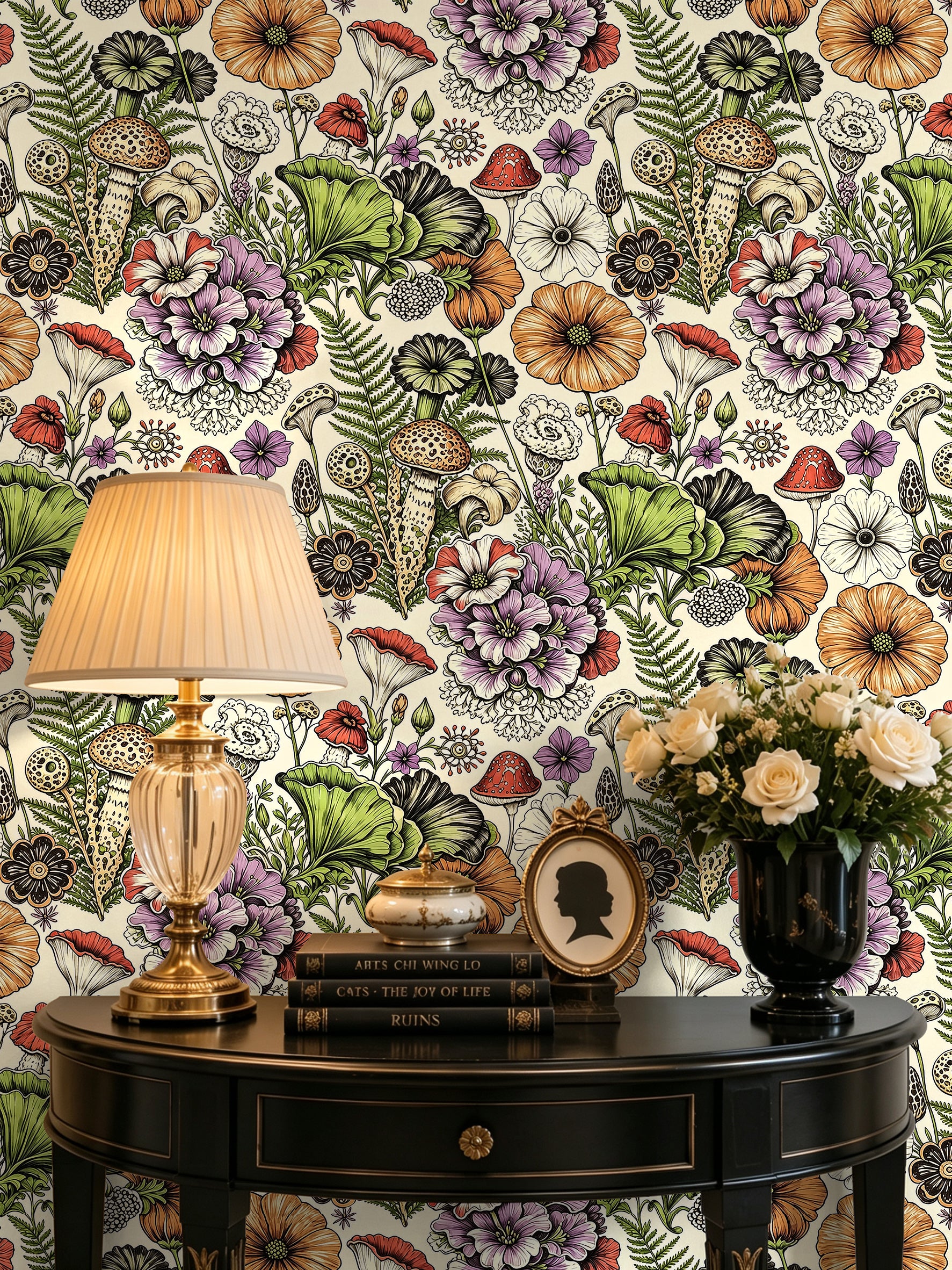 HaokHome Refresh Accent Wall Vintage Mushroom Floral Peel and Stick Wallpaper
