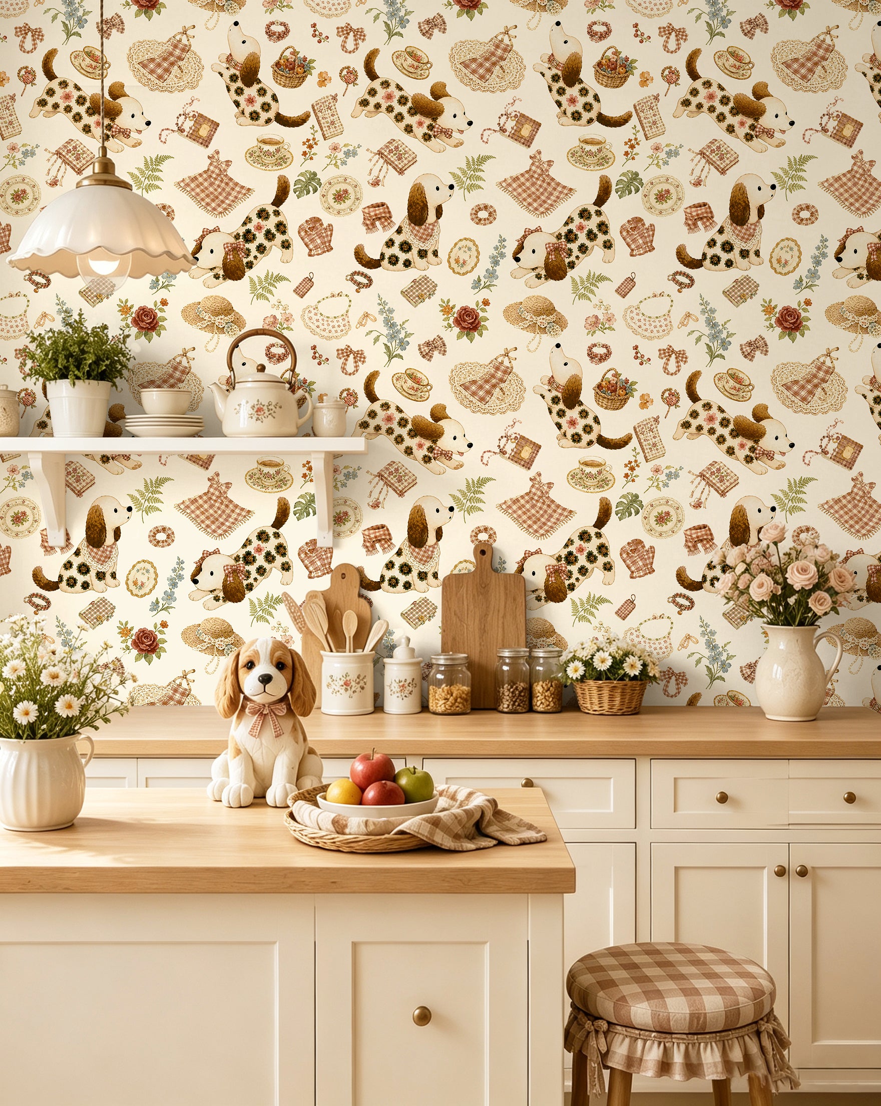 HaokHome Cottagecore Dachshund Dog Tea Party Peel and Stick Wallpaper