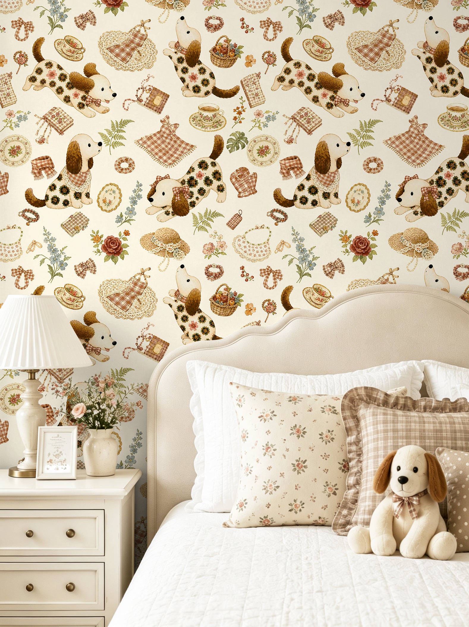 HaokHome Cottagecore Dachshund Dog Tea Party Peel and Stick Wallpaper
