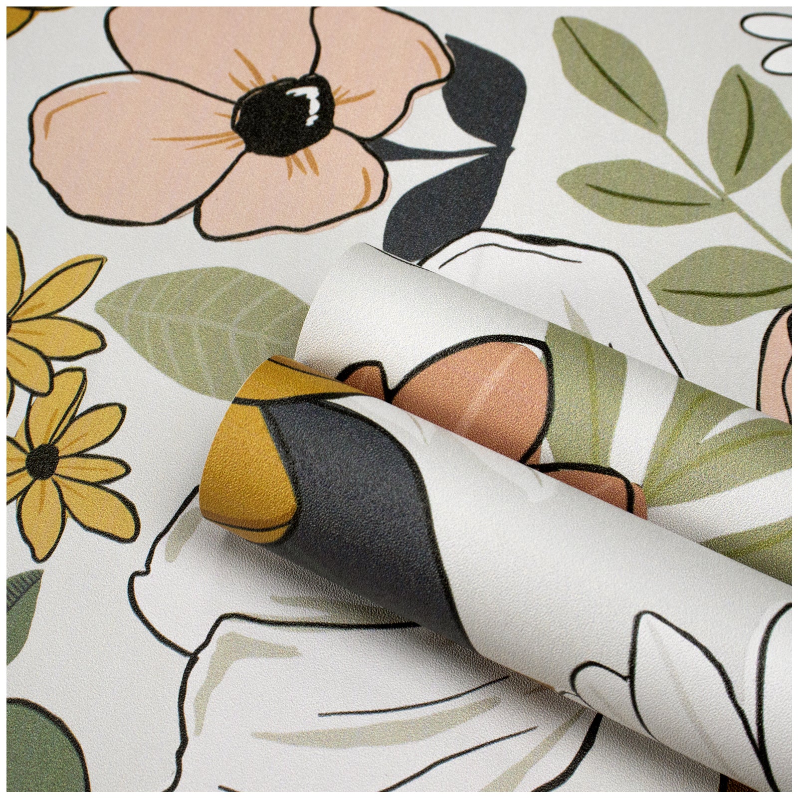 HaokHome Vintage Floral Peel and Stick Wallpaper Removable Daisy Leaf Contact Wallpaper