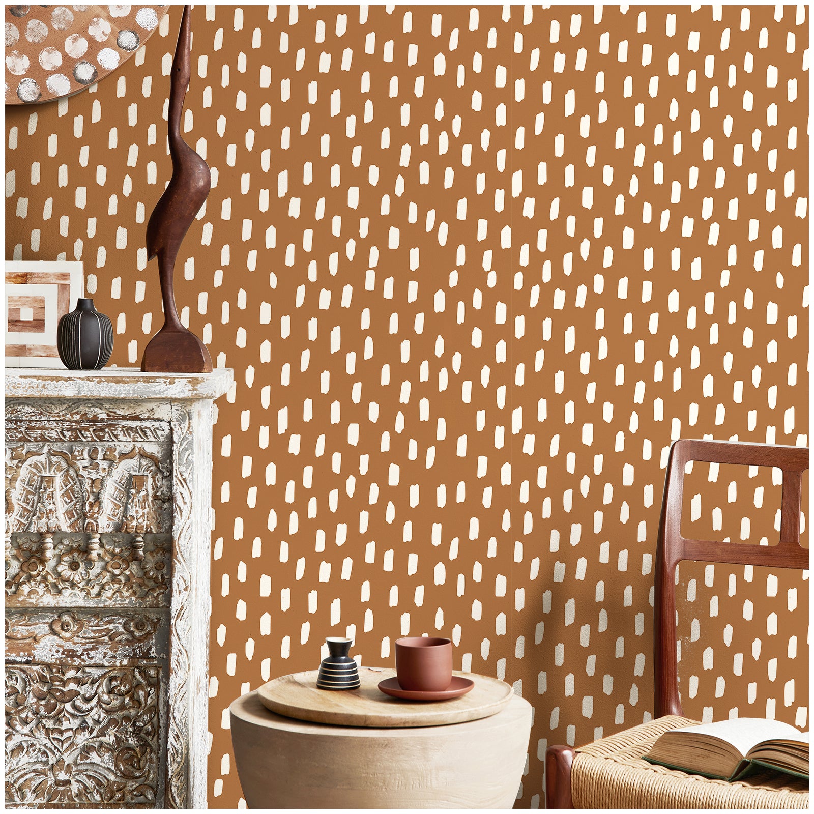Caramel Brush Dot Wallpaper – Modern Boho Minimalist Print