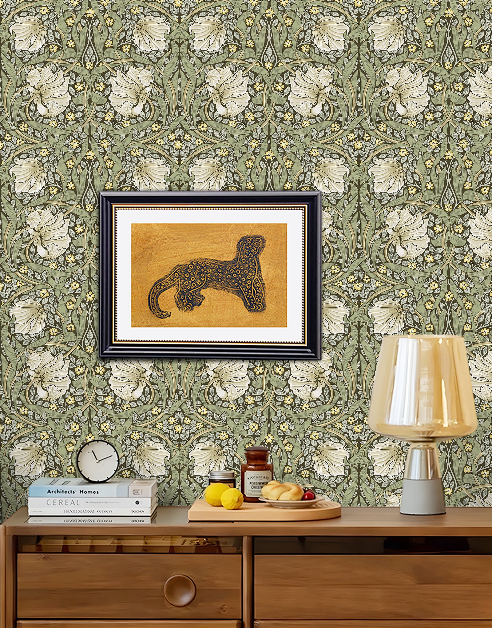 HaokHome Vintage Floral Wallpaper Peel and Stick Botanical Sage Green/Yellow Wall Murals Home Kitchen Bedroom Decor by William Morris