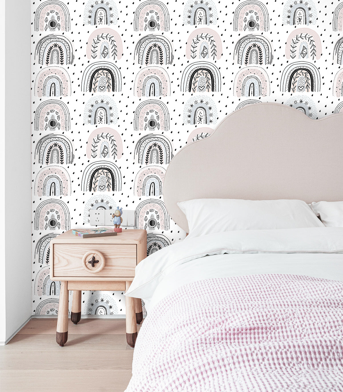 HaokHome Peel and Stick Wallpaper Hand Drawn Nordic Rainbow Boho Starry Crystal Plant Removable Wall Decor for Kids Bedroom