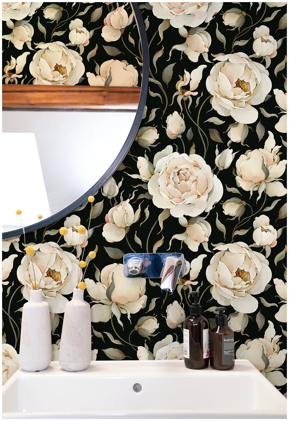HaokHome Black Flower Peel and Stick Wallpaper Removable Vinyl Self Adhesive DIY Decor