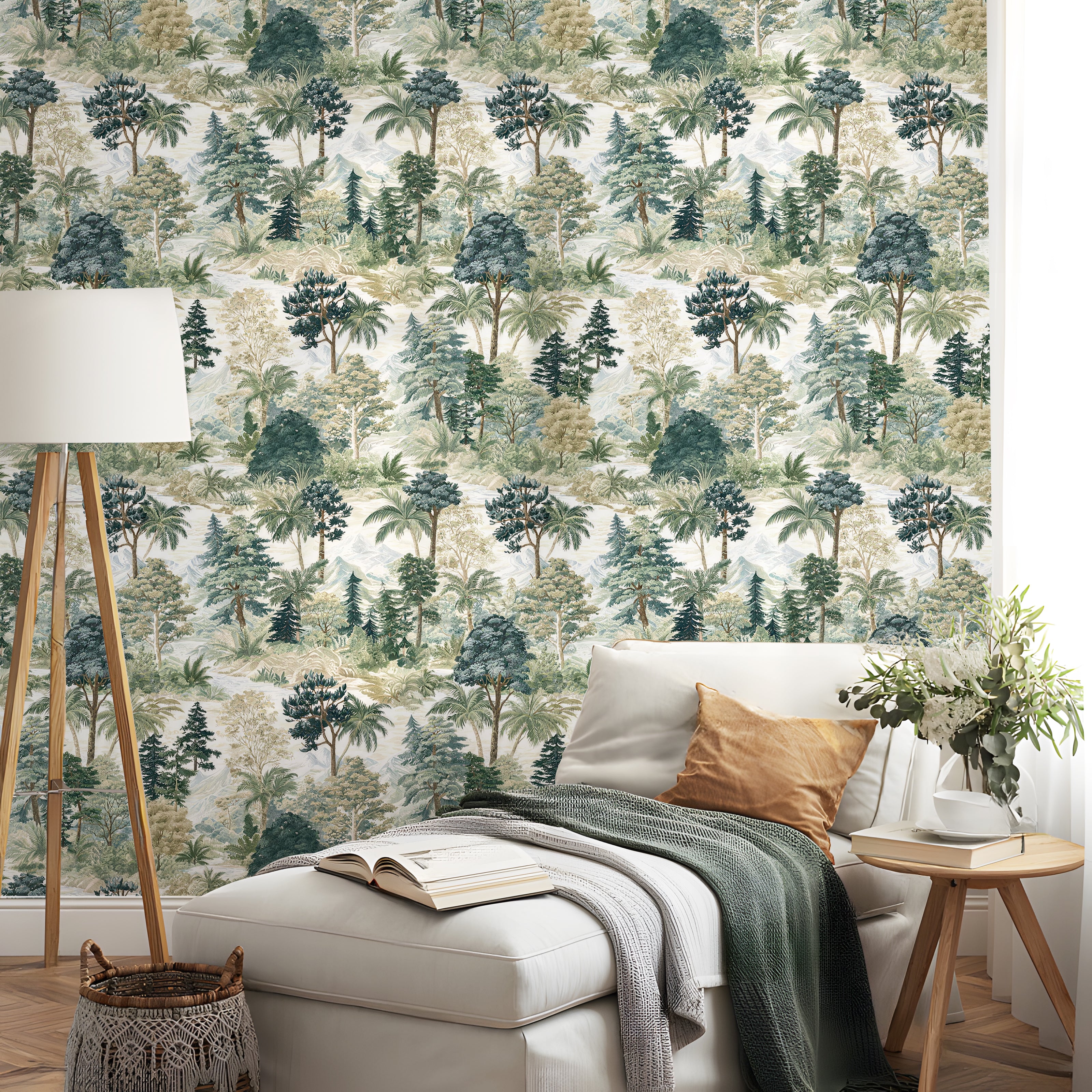HaokHome Peel and Stick Wallpaper Soft Watercolor Forest Wall Mural Removable Self Adhesive Gentle Tree Wallpaper