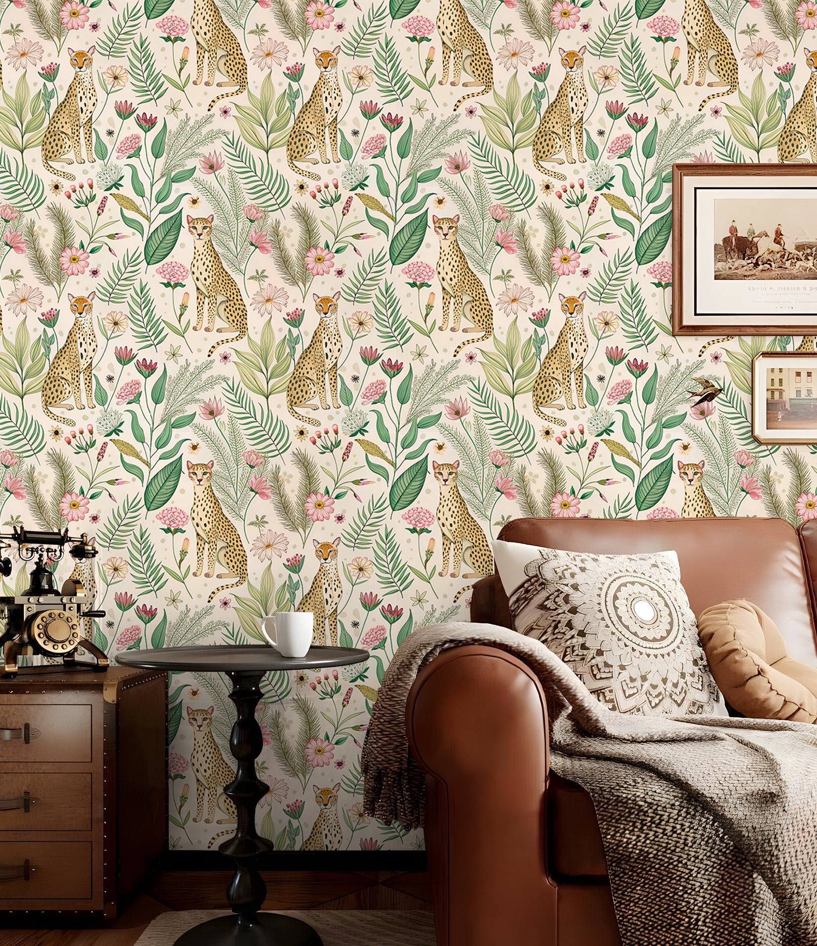 HaokHome Botanical Cheetah Wallpaper - Peel and Stick Removable Decor for Kids’ Rooms & Living Spaces