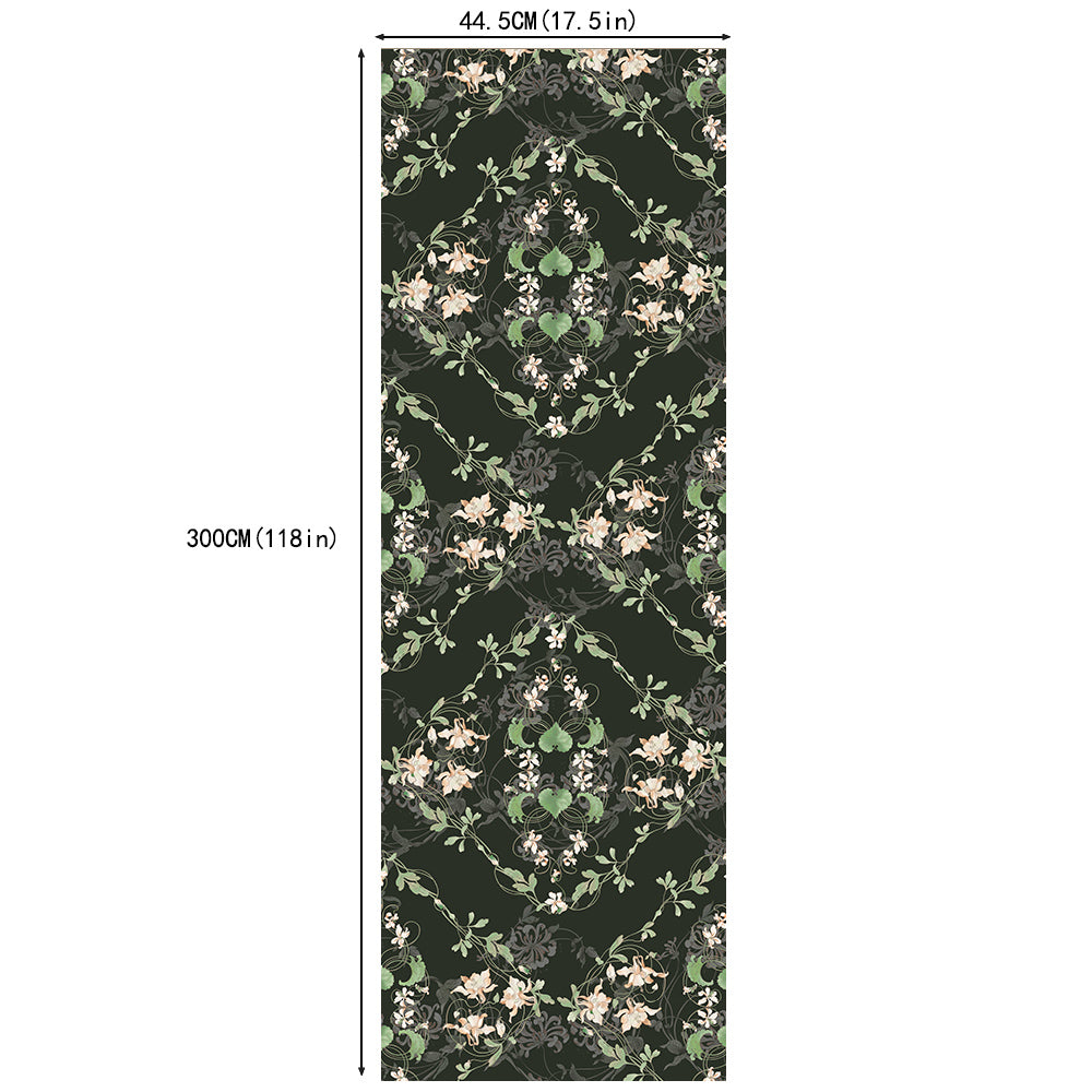 HaokHome Moody Green Floral Peel and Stick Wallpaper, Vintage Dark Academia Removable Self Adhesive Wallpaper for Bedroom & Living Room