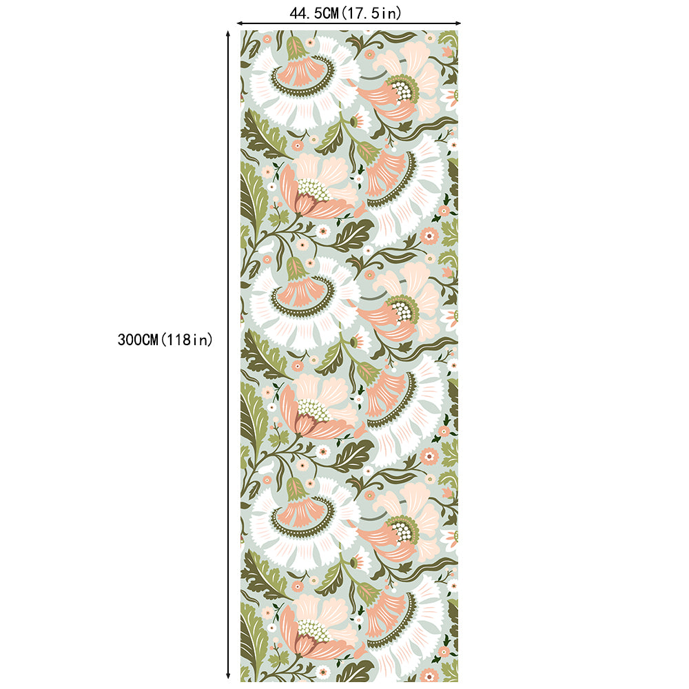 HaokHome Soft Folk Floral Peel and Stick Wallpaper, Mint Green & Blush Pink Removable Wallpaper for Nursery