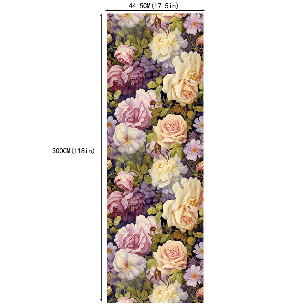 HaokHome Wallpaper Peel and Stick Floral Watercolor Wall Decor in Pink, White & Yellow Roses Removable Mural