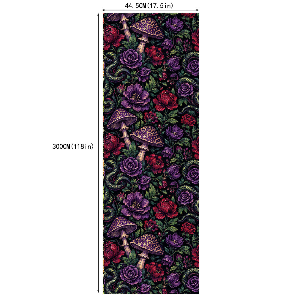 HaokHome Peel and Stick Wallpaper Dark Purple Rose Mushroom Snake Wall Mural Removable Self Adhesive Gothic Botanical Wallpaper