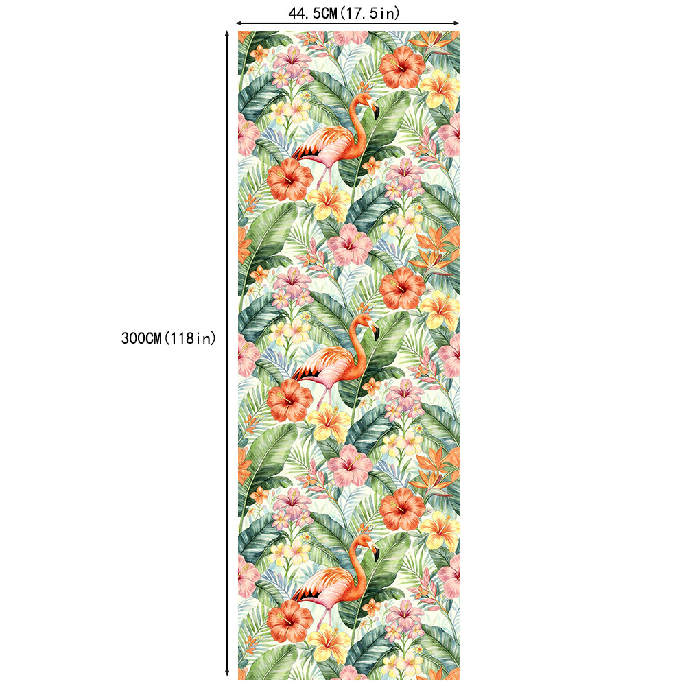 HaokHome Peel and Stick Wallpaper Tropical Flamingo Hibiscus Floral Removable Wall Paper Boho Watercolor Jungle Mural for Bedroom Living Room Bathroom Cabinets