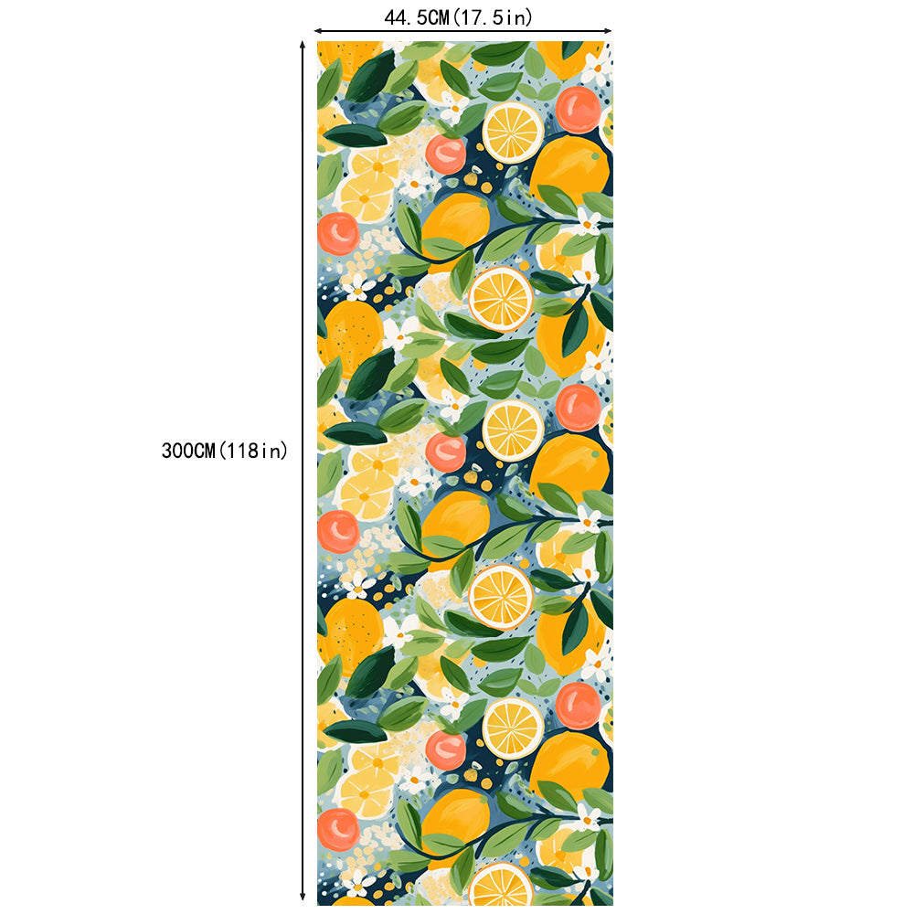 HaokHome Wallpaper Peel and Stick Citrus Fruits and Leaves Wall Decor in Yellow, Orange & Green Removable Mural