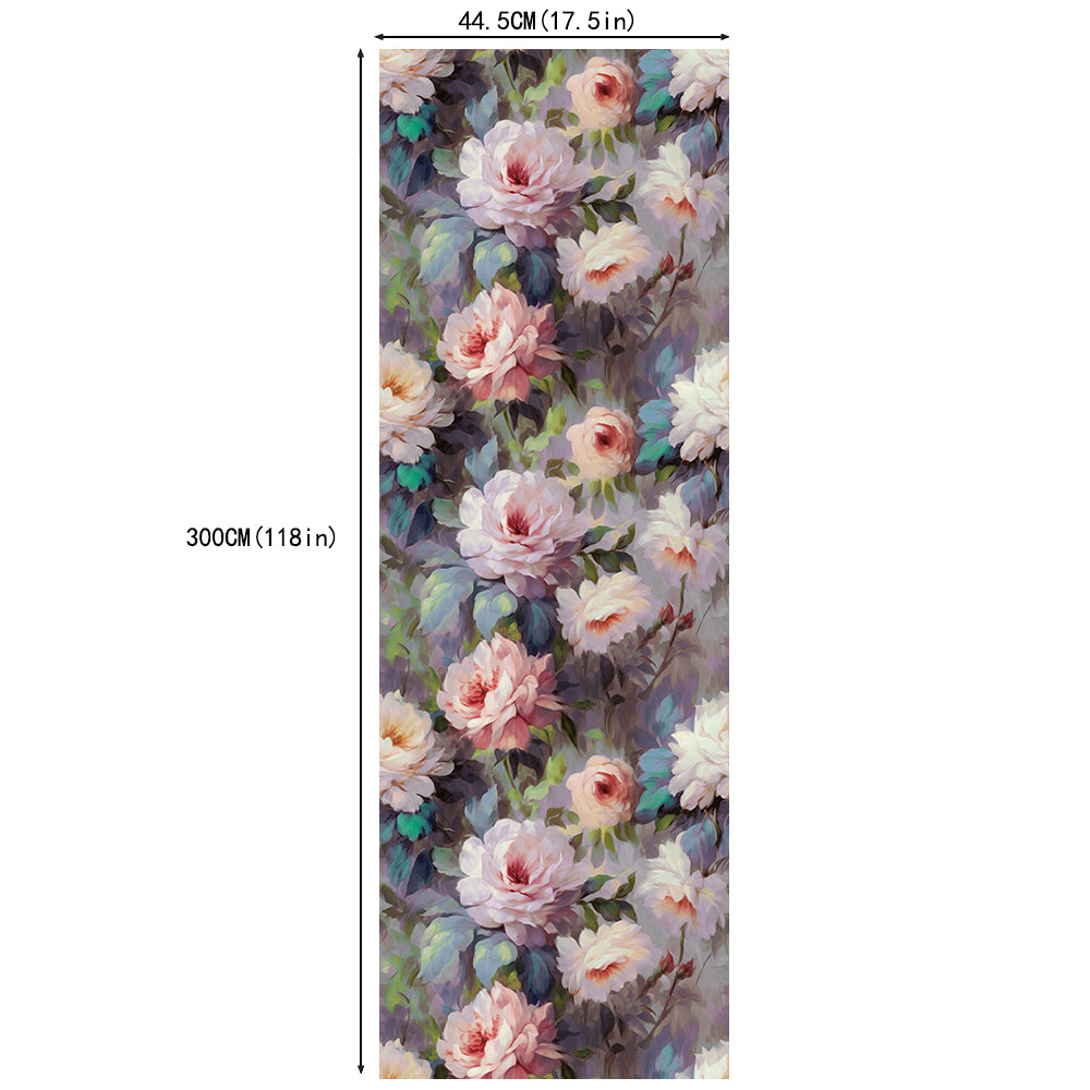 HaokHome Peel and Stick Wallpaper Vintage Oil Painting Peony Floral Style, Soft Pastel Muted Tone Removable Self Adhesive Wallpaper for Bedroom & Living Room
