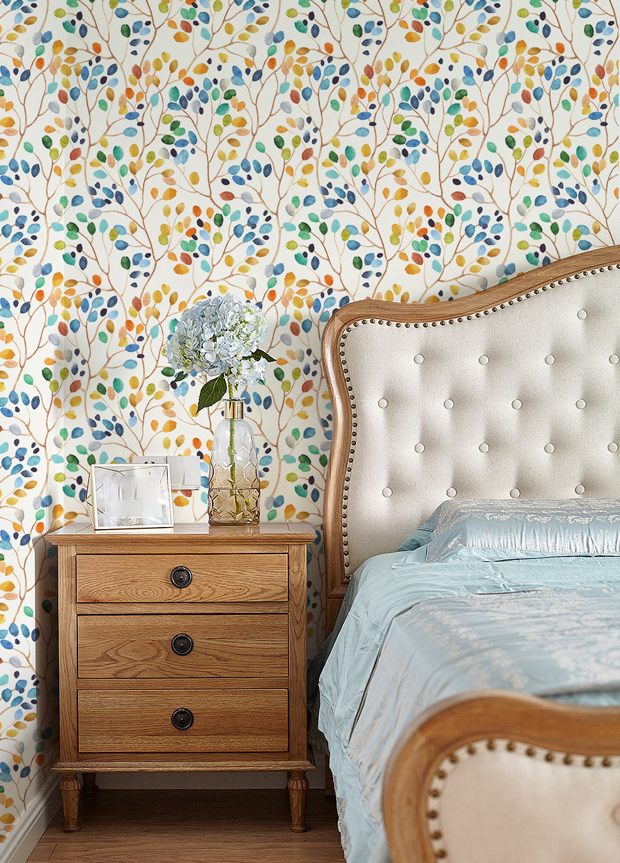 HaokHome Floral Peel and Stick Wallpaper Colorful Forest Leaf Beige Removable Contact Paper for Walls
