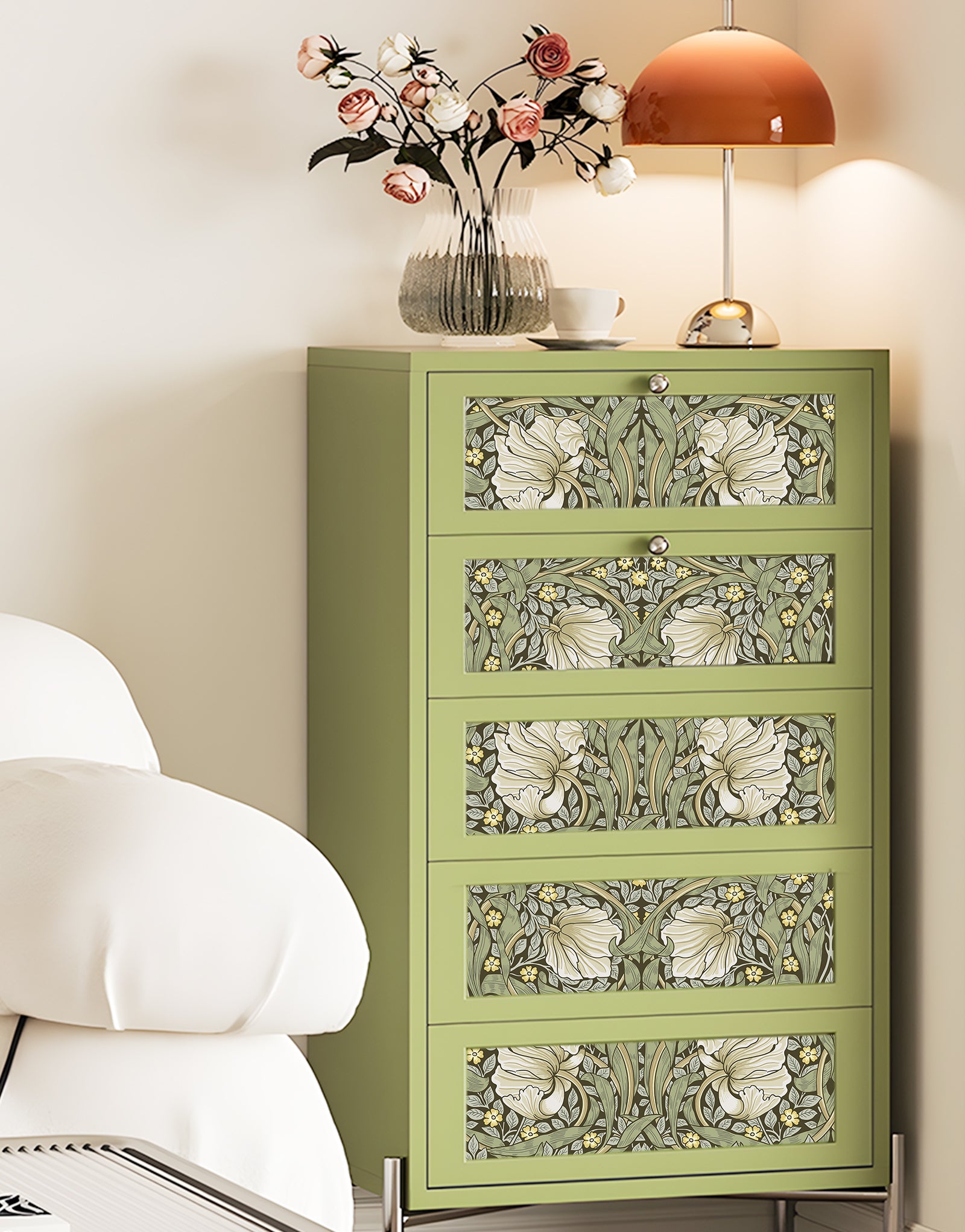 HaokHome Vintage Floral Wallpaper Peel and Stick Botanical Sage Green/Yellow Wall Murals Home Kitchen Bedroom Decor by William Morris