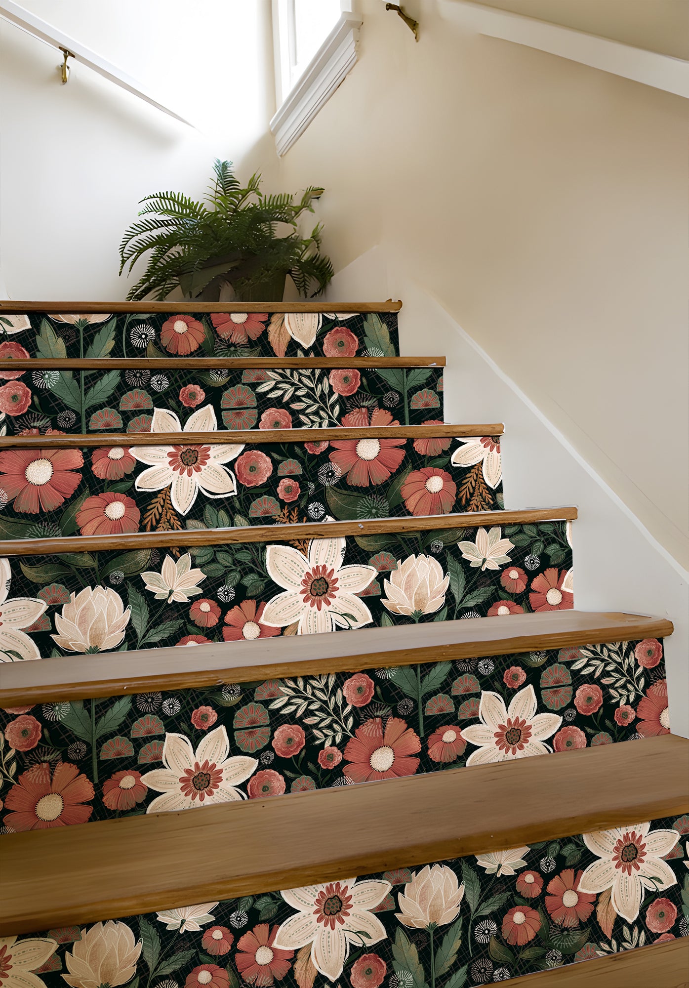 HaokHome Wallpaper Peel and Stick Vintage Floral Green/Beige/Brown Botanical Wall Decor Removable Mural