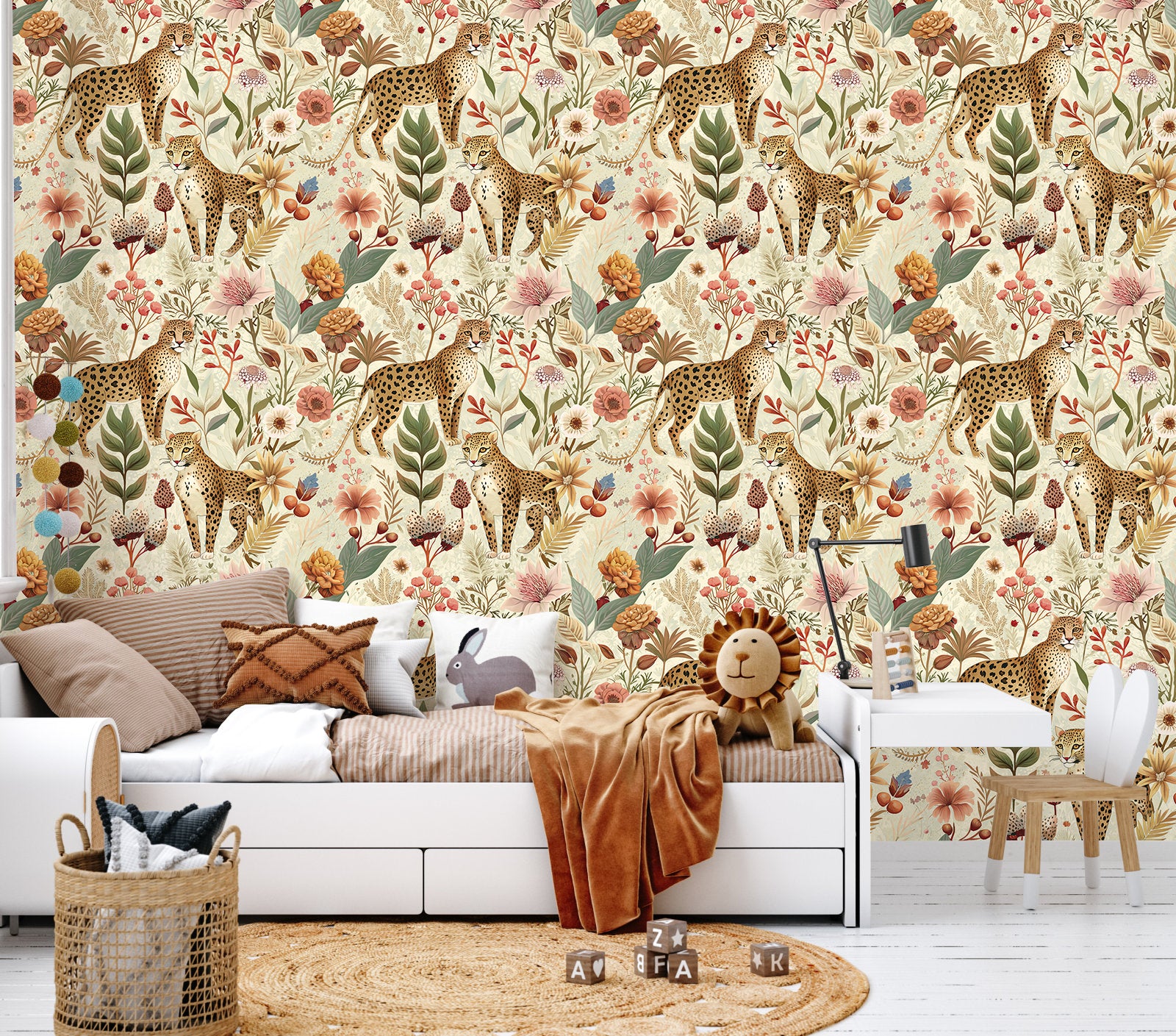 HaokHome Vintage Leopard Floral Removable Self‑Adhesive Wall Covering, Wild Jungle Botanical Peel and Stick Wallpaper
