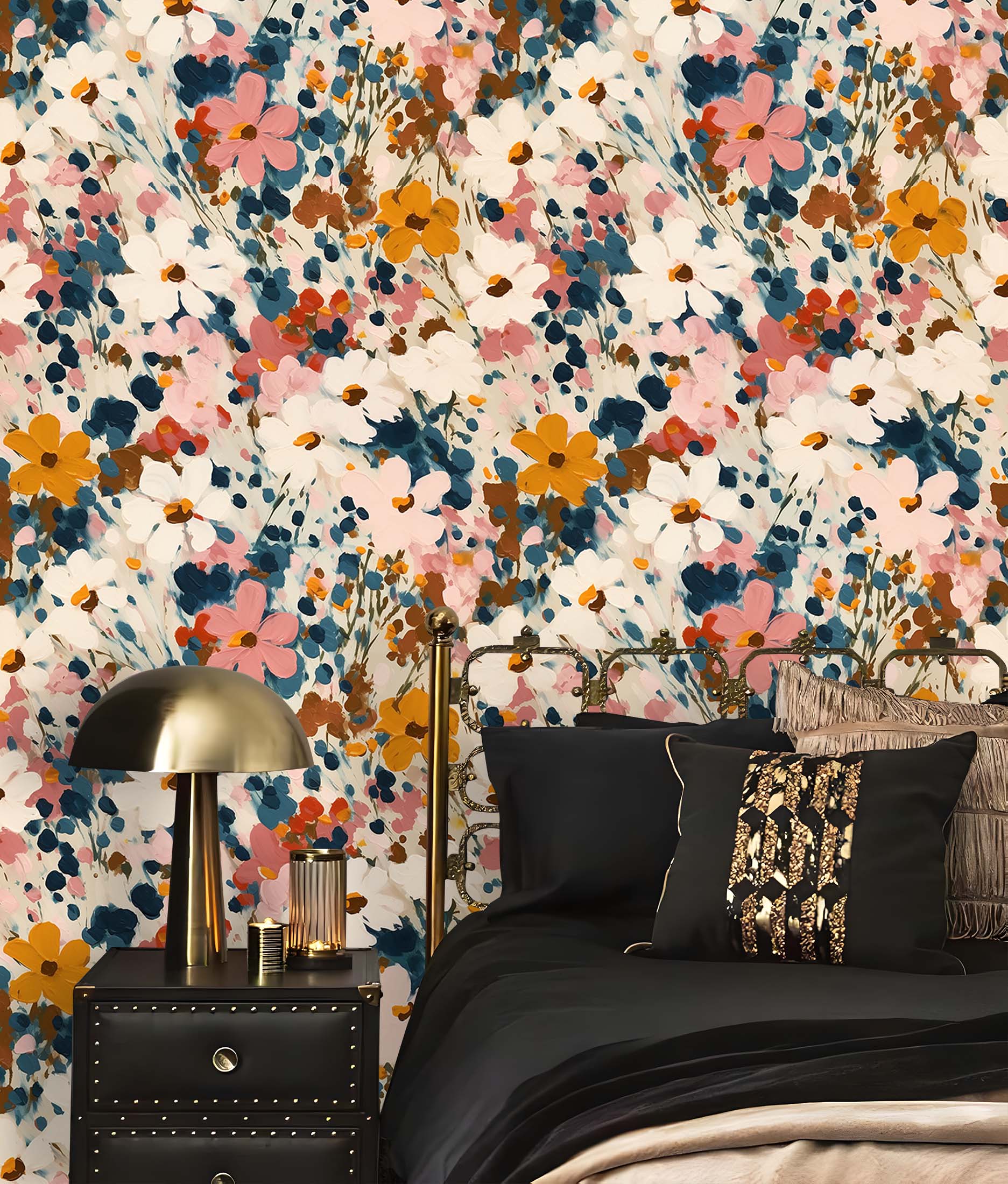 HaokHome Peel and Stick Wallpaper Abstract Oil Painting Colorful Wildflower Wall Mural Removable Self Adhesive Boho Art Floral Wallpaper