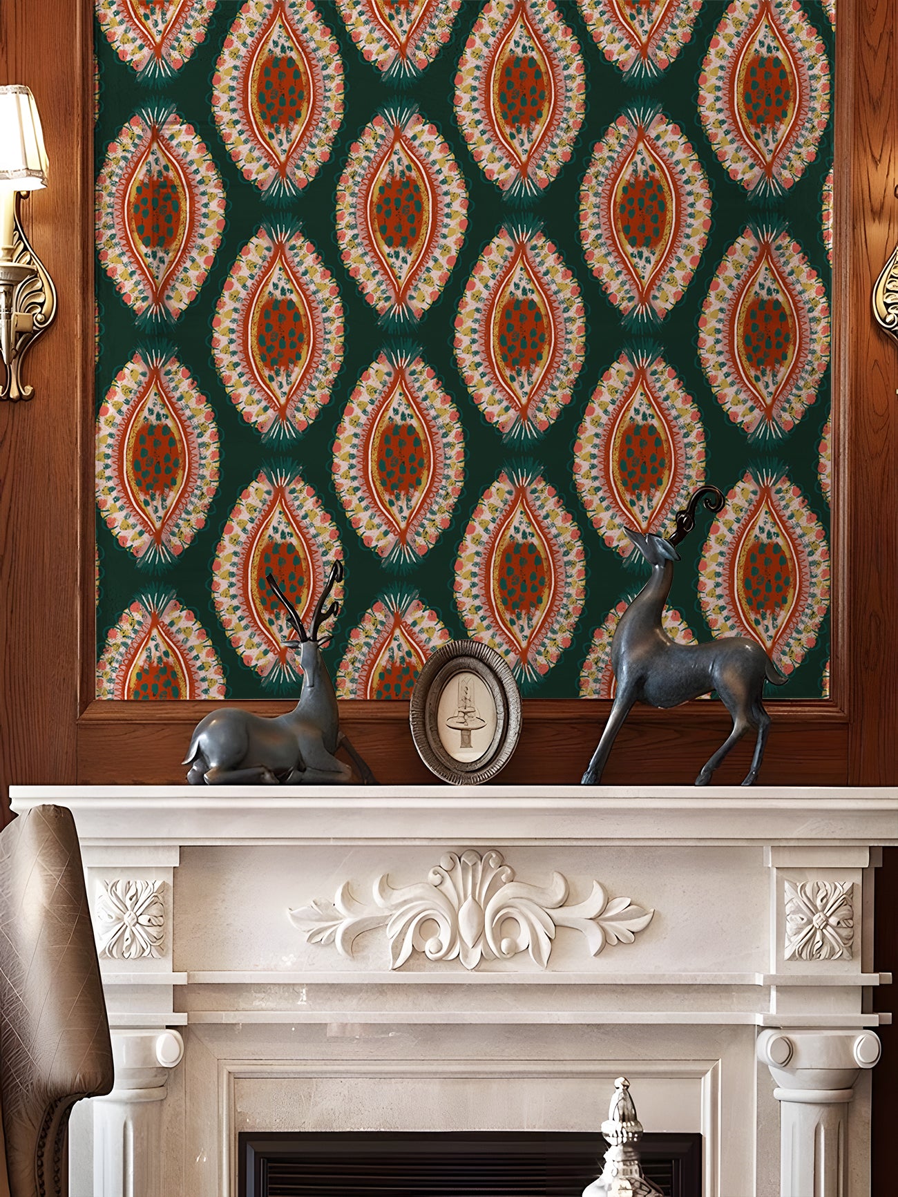 HaokHome Boho Luxe Wallpaper – Hand-Painted Petal Motif in Deep Forest Green