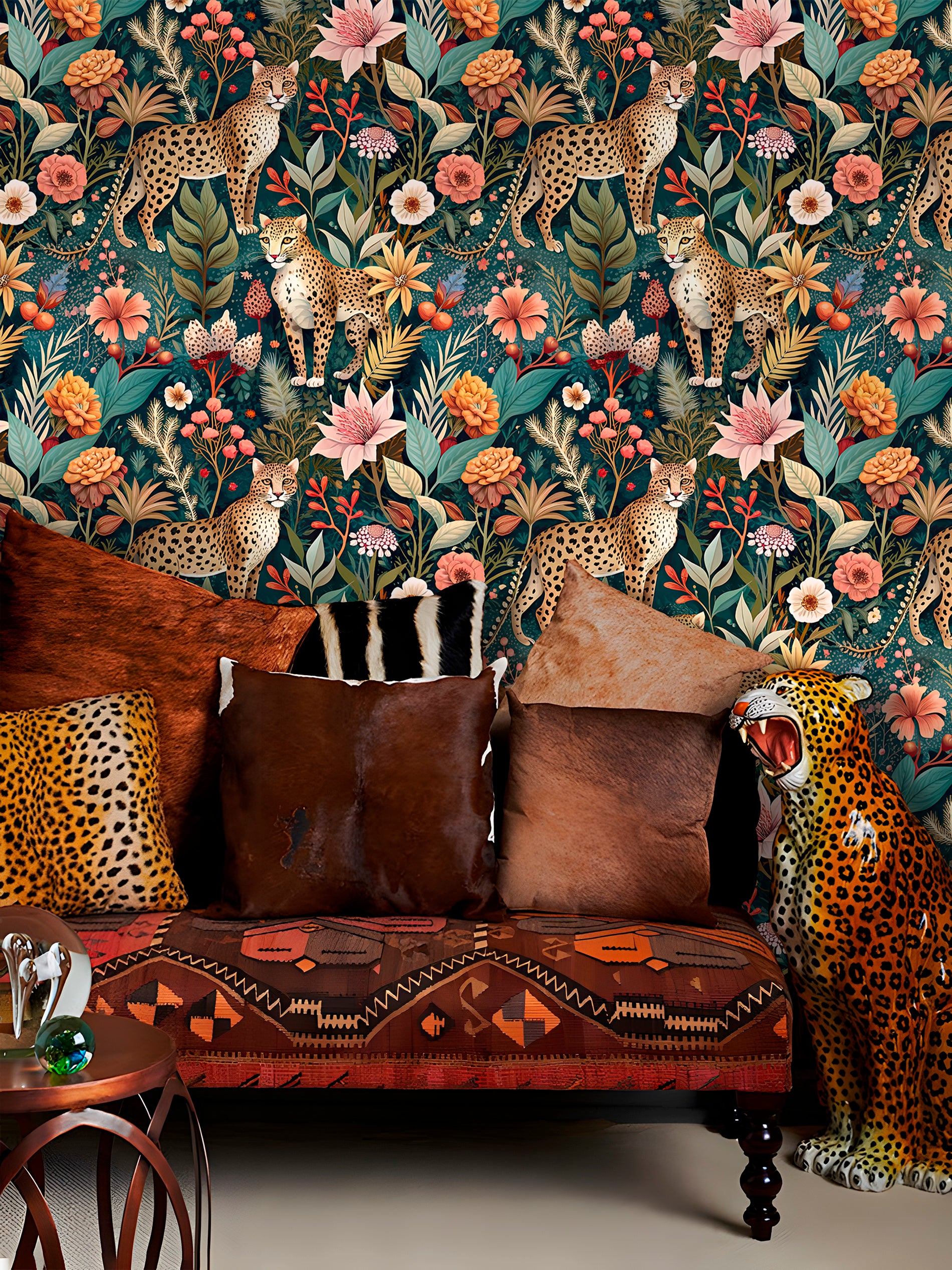 HaokHome Tropical Leopard Animal Forest Peel and Stick Wallpaper - Removable Vinyl DIY Decor