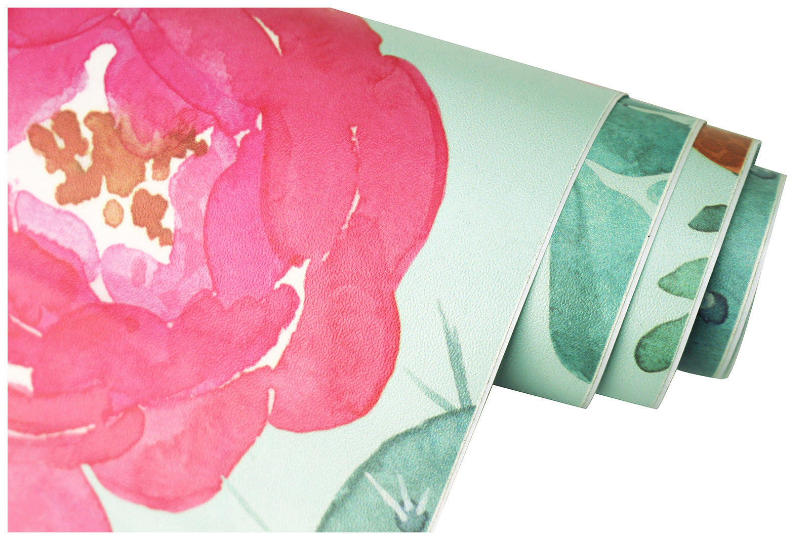 HaokHome Peel and Stick Wallpaper Mint Green Watercolor Peony Floral Wall Mural Removable Self Adhesive Soft Botanical Wallpaper