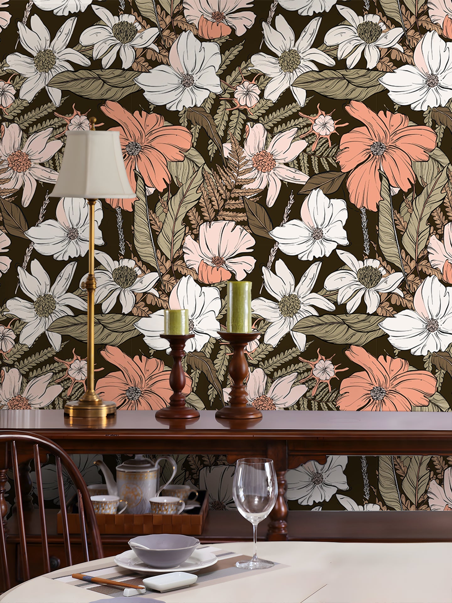 HaokHome Moody Neutral Floral Peel and Stick Wallpaper, Vintage Botanical Removable Self Adhesive Wallpaper