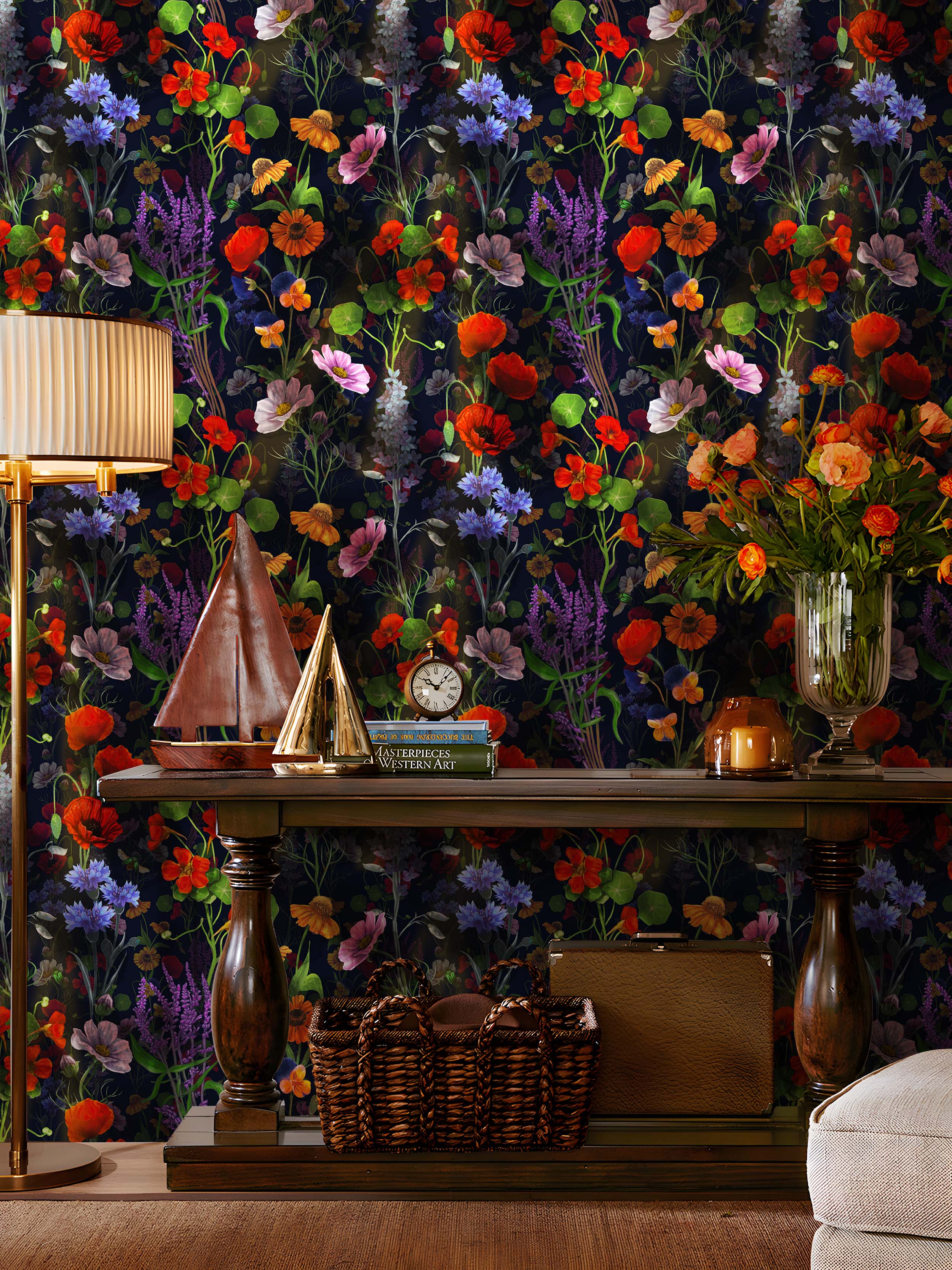 HaokHome Bold Botanical Dark Floral Wallpaper Vintage Elegance for Your Home