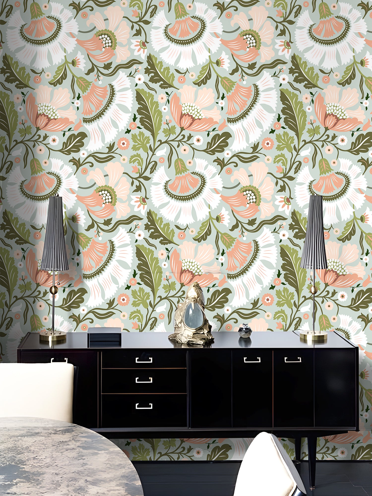 HaokHome Soft Folk Floral Peel and Stick Wallpaper, Mint Green & Blush Pink Removable Wallpaper for Nursery