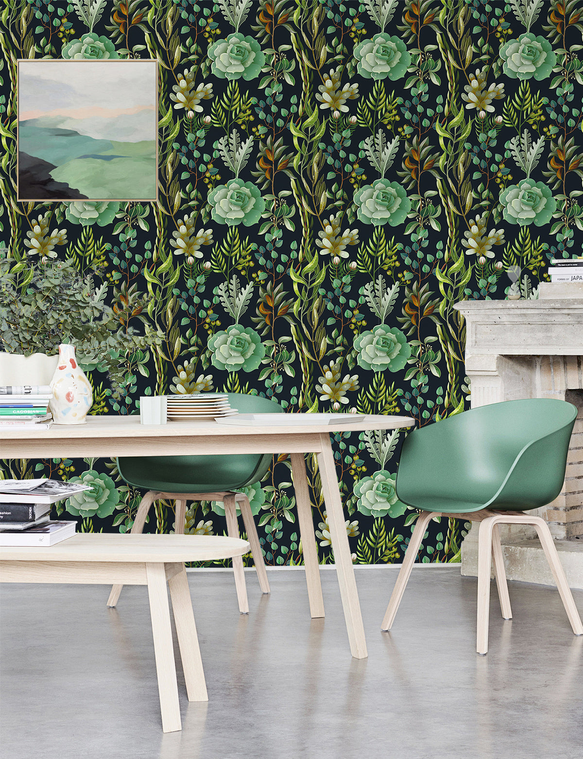 HaokHome Tropical Succulents Green Wallpaper Peel and Stick Rain Forest Plants Wall Decor Stick on Paper for Bedroom