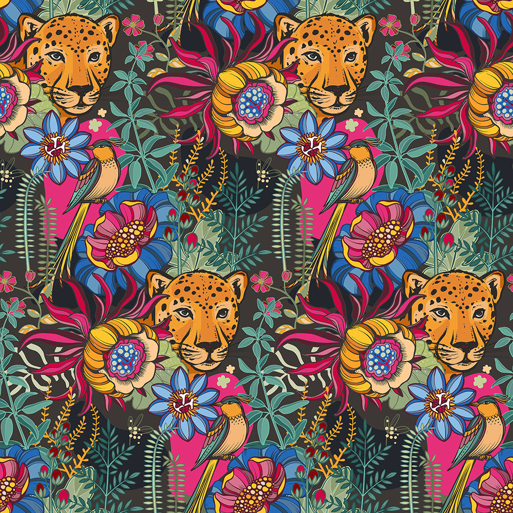 HaokHome Peel and Stick Dark Jungle Leopard Wallpaper Exotic Floral Bird Removable Wall Mural Bold Tropical Rainforest Decor for Bedroom Living Room