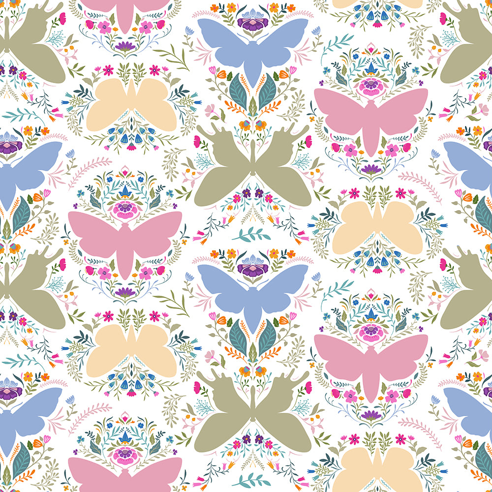 HaokHome Pastel Butterfly and Floral Peel and Stick Wallpaper – Removable Vintage Garden Wall Mural for Nursery, Bedroom, Kids’ Room