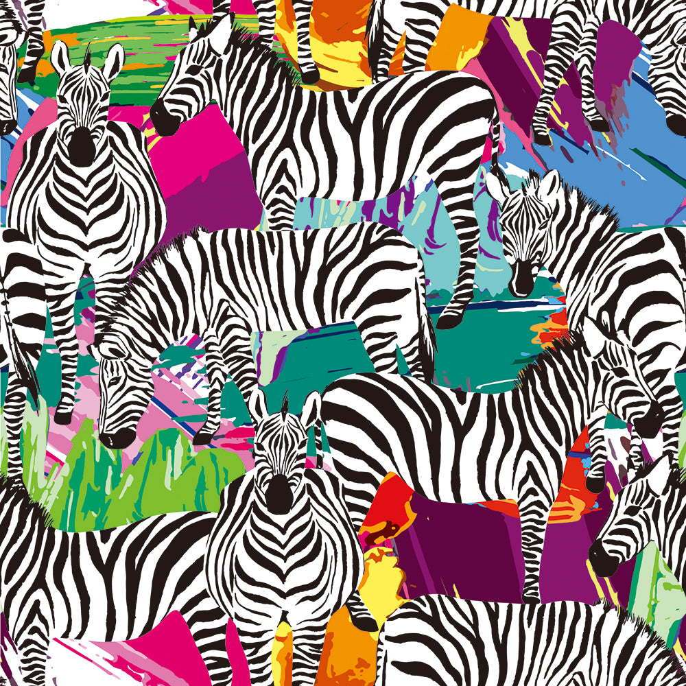 HaokHome Vibrant Zebra Art Peel and Stick Wallpaper Bold Black and White Animal Print with Colorful Abstract Background