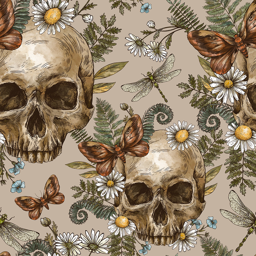 HaokHome Peel and Stick Wallpaper – Vintage Skull and Botanical Floral Gothic Dark Aesthetic Removable Wallpaper