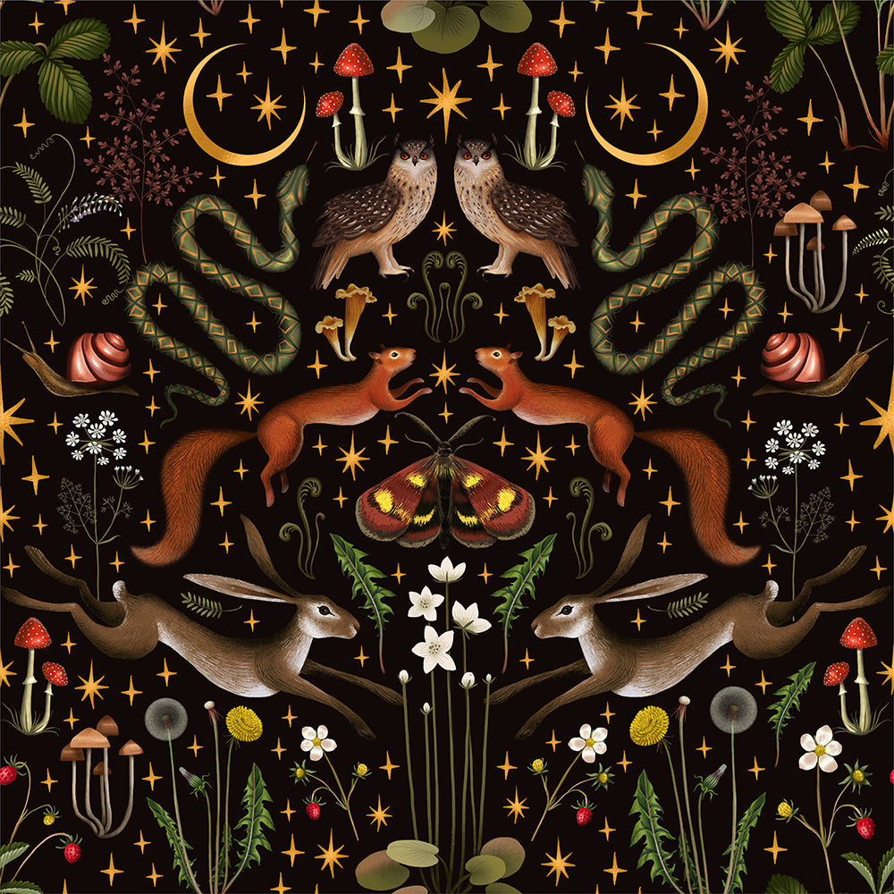 HaokHome Peel and Stick Wallpaper Mystic Woodland Animal Moon and Star Wall Mural Removable Self Adhesive Dark Forest Wallpaper for Halloween Bedroom Nursery Decor