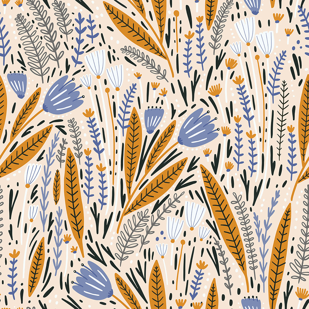 HaokHome Peel and Stick Wallpaper Beige Blue and Mustard Floral Botanical Pattern Wall Mural Removable Vinyl Self Adhesive Wallpaper for Bedroom Living Room Boho Accent Wall Decor