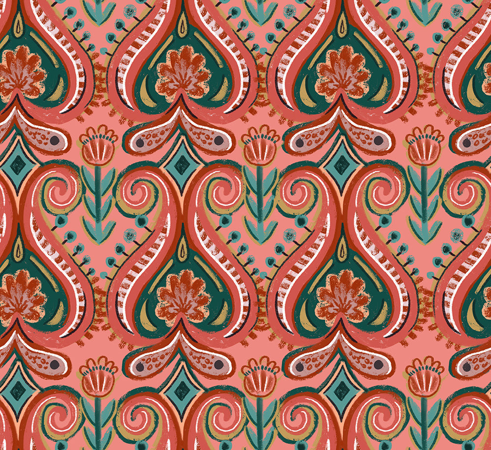 HaokHome Boho Floral Wallpaper – Soft Pink Paisley & Floral Design for Cozy Living Room & Bedroom