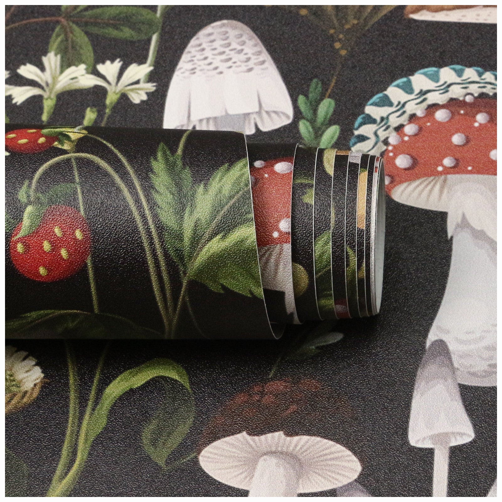 HaokHome 93279 Black/Brown Boho Mushroom Peel and Stick Wallpaper Removable Stick on Forest Contact Paper for Bedroom