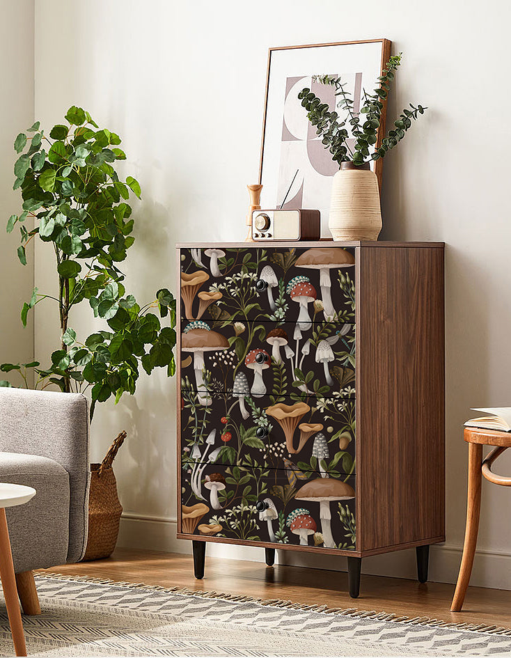 HaokHome 93279 Black/Brown Boho Mushroom Peel and Stick Wallpaper Removable Stick on Forest Contact Paper for Bedroom