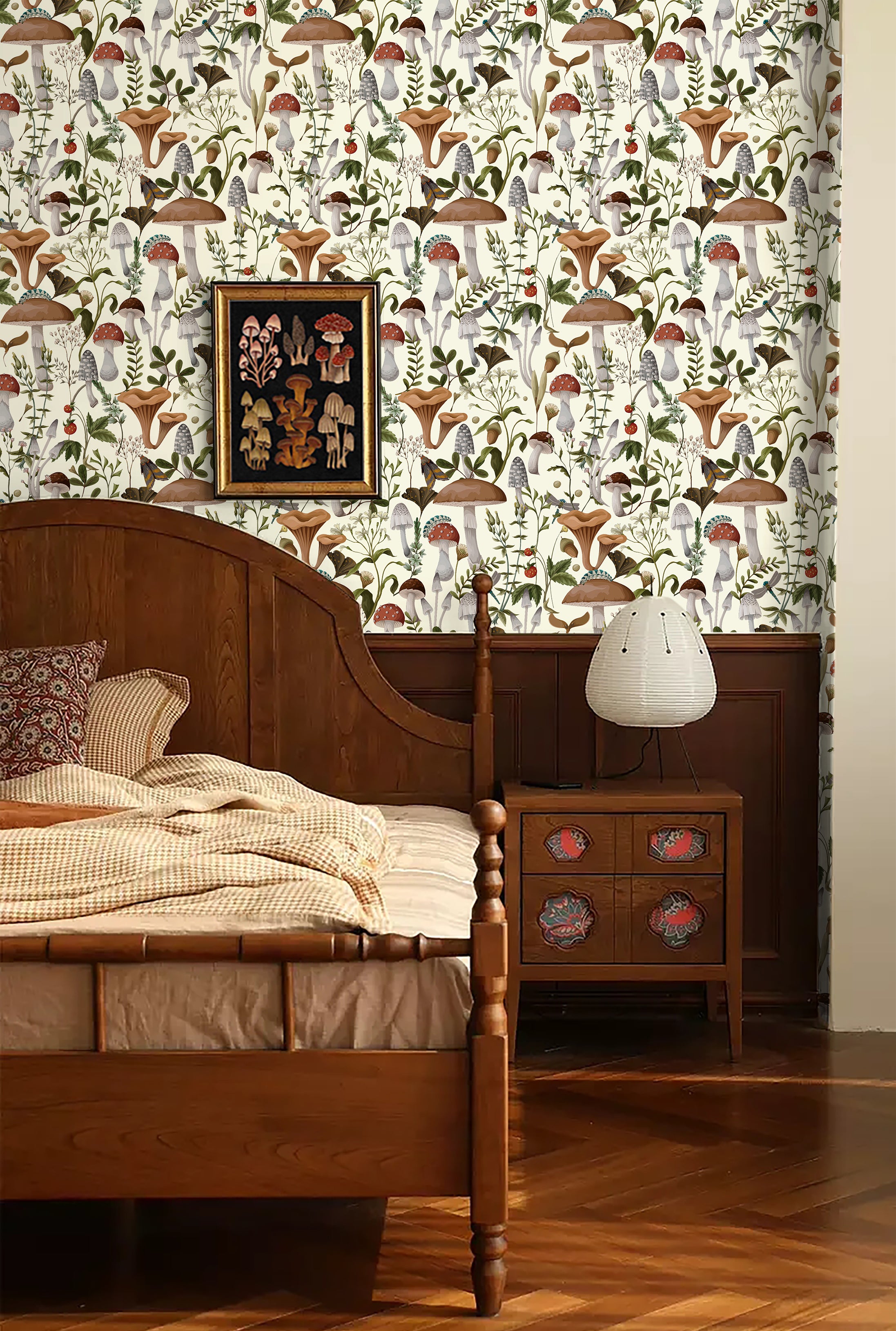 HaokHome 93279-2 Boho Beige Mushroom Peel and Stick Wallpaper Forest Removable Stick on Contact Paper for Kitchen Bathroom