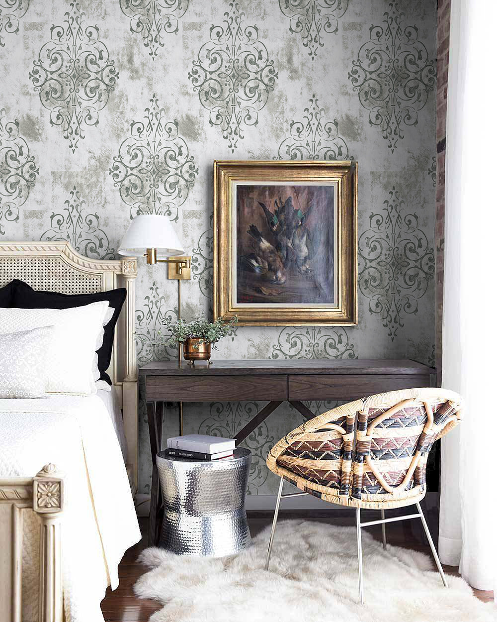 HaokHome Damask Peel and Stick Wallpaper Decorative Vintage Vinyl Wallpaper