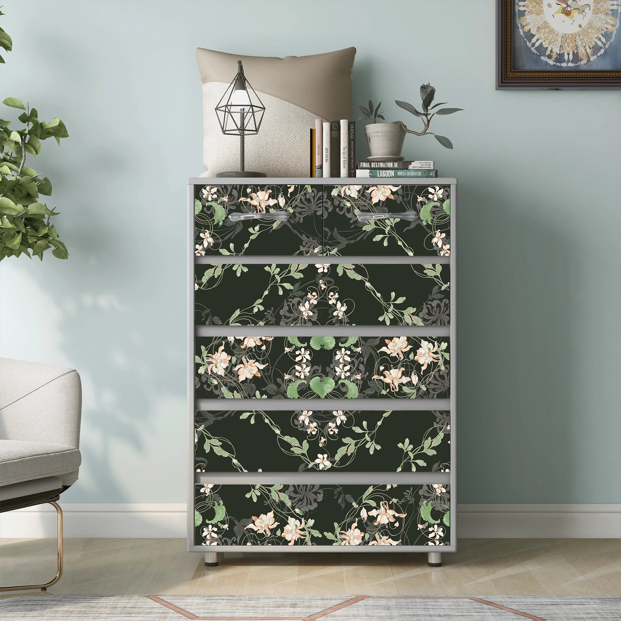 HaokHome Moody Green Floral Peel and Stick Wallpaper, Vintage Dark Academia Removable Self Adhesive Wallpaper for Bedroom & Living Room