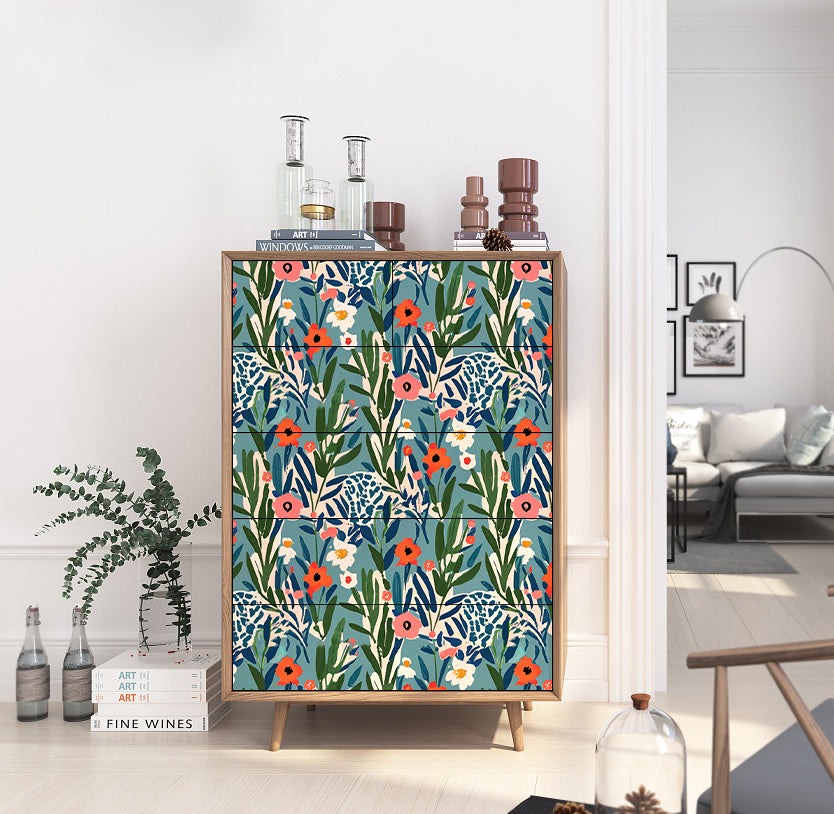 HaokHome Wallpaper Peel and Stick Floral Blue/Red/Green Abstract Wall Decor Removable Mural
