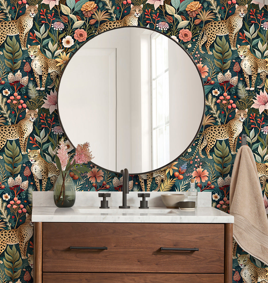 HaokHome Tropical Leopard Animal Forest Peel and Stick Wallpaper - Removable Vinyl DIY Decor