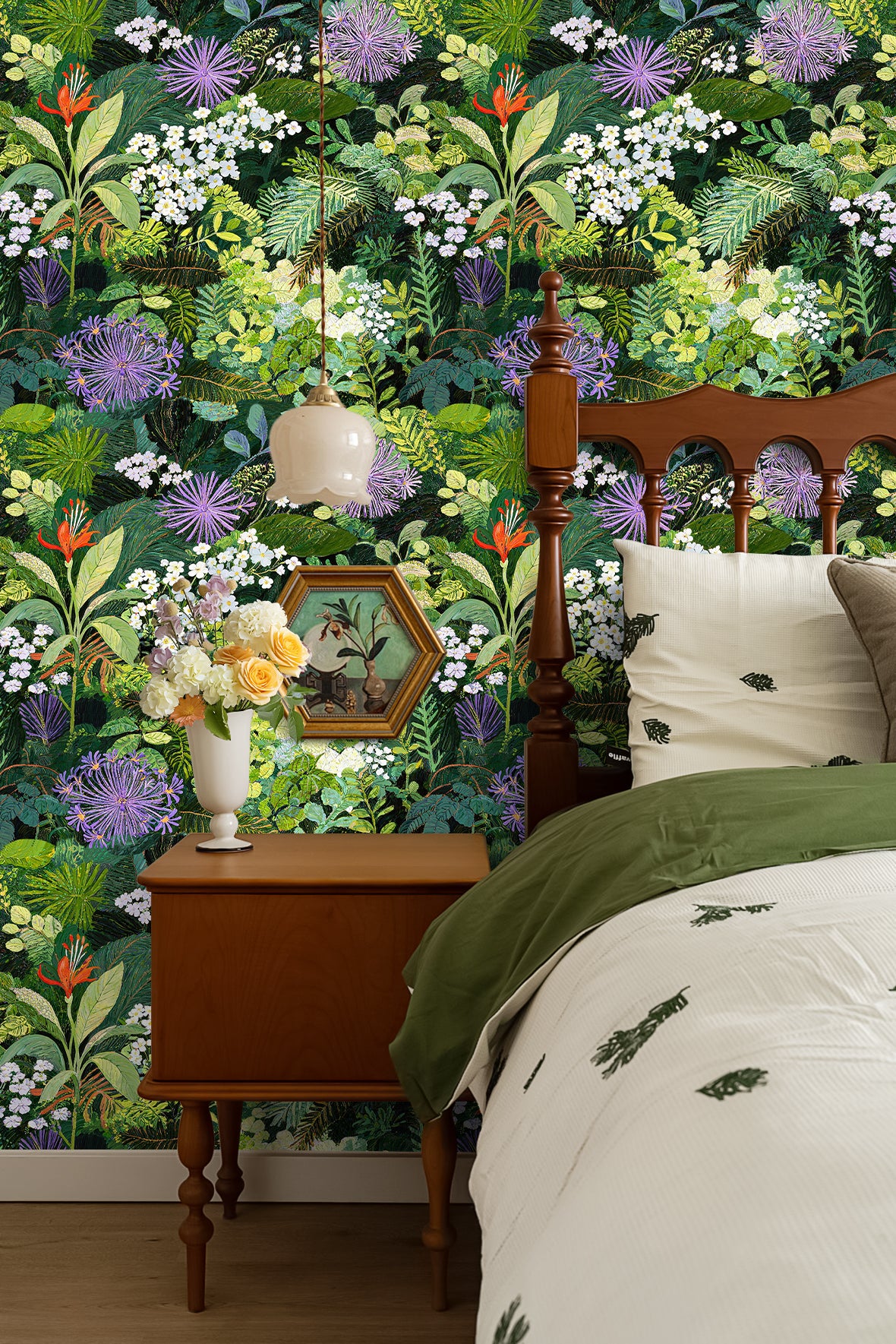 HaokHome Floral Peel and Stick Wallpaper Lush Tropical Jungle Botanical, Vibrant Greenery Floral Removable Self Adhesive Vinyl Contact Paper for Living Room & Bedroom